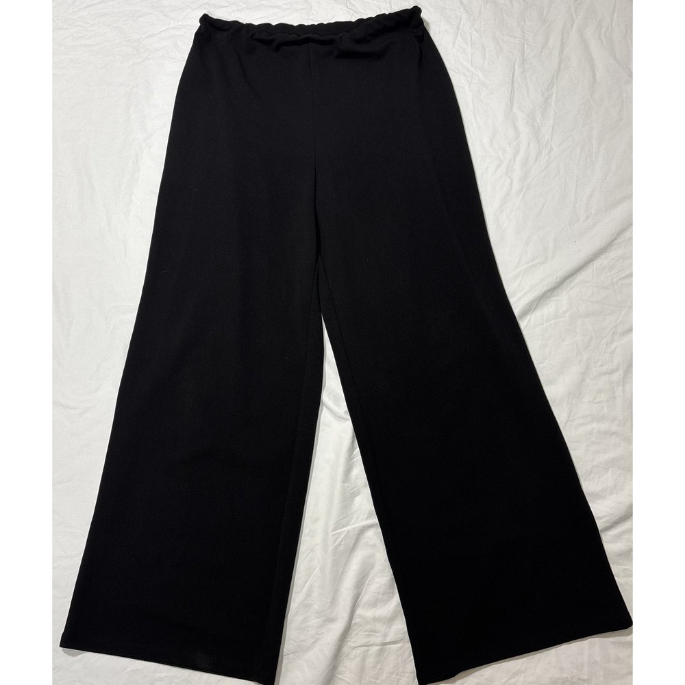 H&M Womens Wide Leg Trousers Pants Black Flat Front Loose Fit Pull On Comfort L